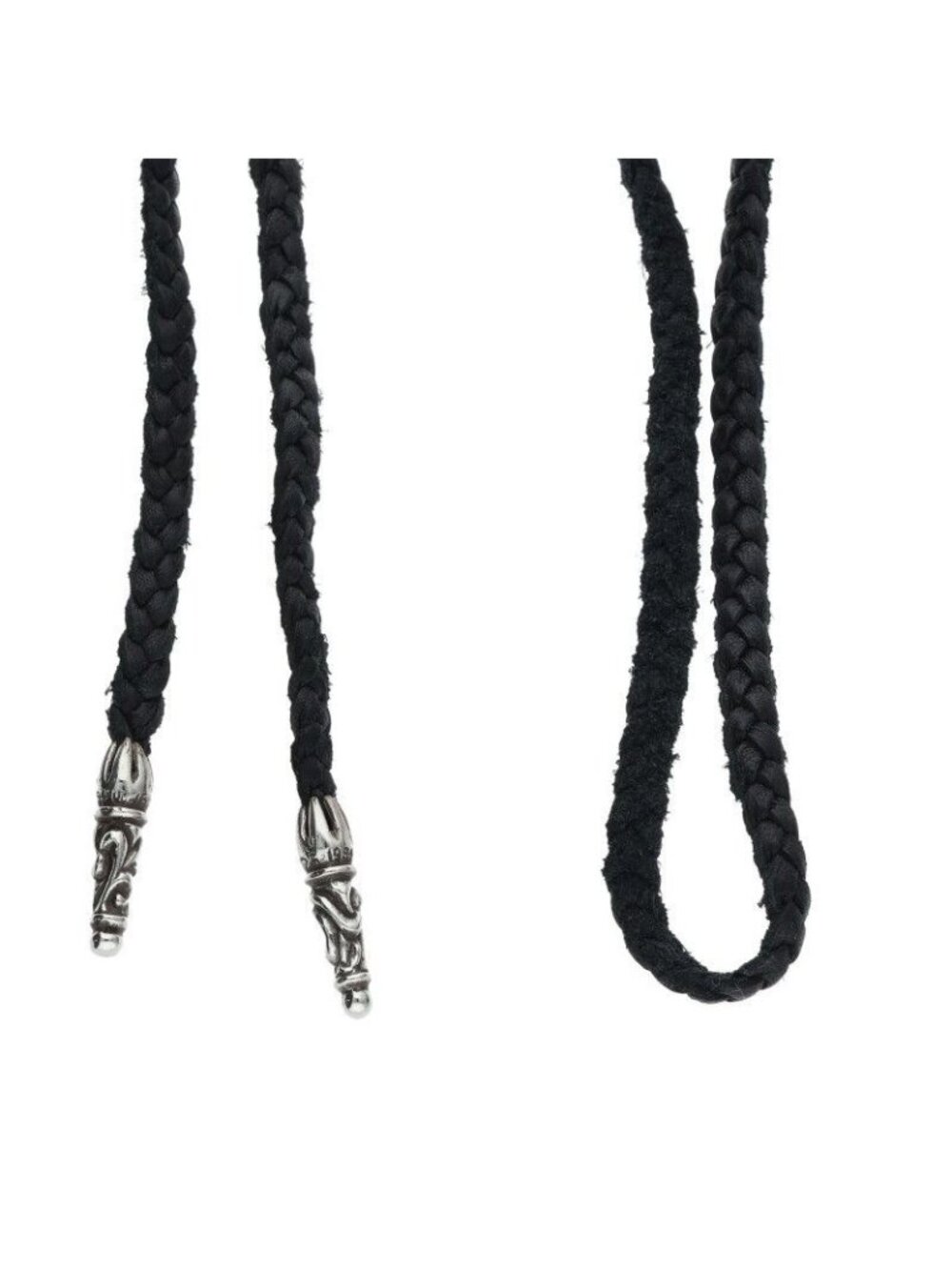 Chrome Hearts Leather Braid Scroll Blade Silver Necklace